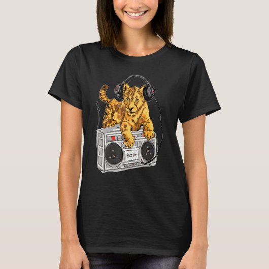 Afrikaanse lion cub boombox blaster Hop-hak-door-z T-shirt (Voorkant)