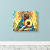 Afrikaanse Madonna en kind Canvas Afdruk (Insitu (Houten vloer))
