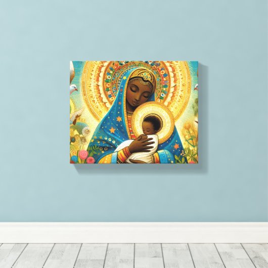 Afrikaanse Madonna en kind Canvas Afdruk (Insitu (Houten vloer))