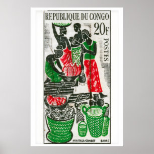 Afrikaanse markt kunstprint vintage Congo-postzege Poster