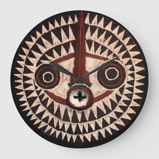 Afrikaanse Mask Round Wall Clock - Tribaal Decor Grote Klok (Voorkant)