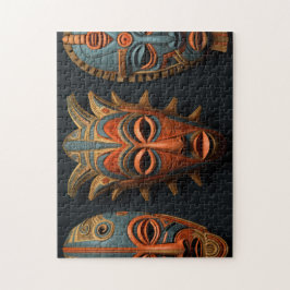 Afrikaanse maskers in sinaasappel en turquoise bla legpuzzel