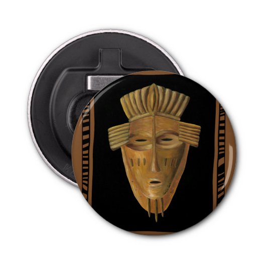 Afrikaanse maskerschildering door Chariklia Zarris Button Flesopener (Voorkant)