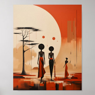 Afrikaanse meisjes illustratie minimalistisch Afri Poster