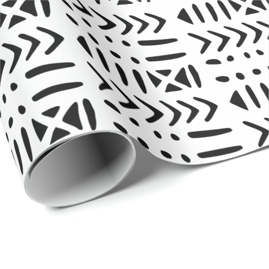 Afrikaanse modder MC3 zwart op wit Cadeaupapier (Rol Hoek)