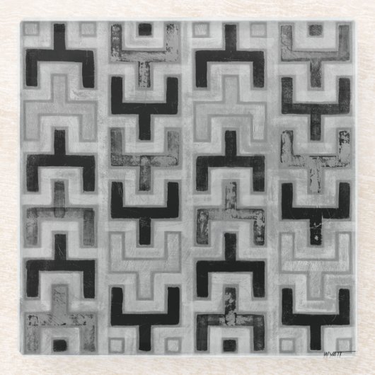 Afrikaanse modedoek met geometrische patronen glazen onderzetter (Voorkant)