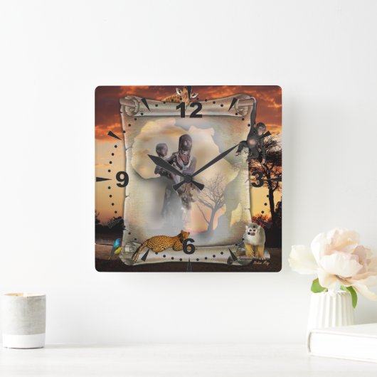 Afrikaanse moeder en kind vierkante klok (Huis)