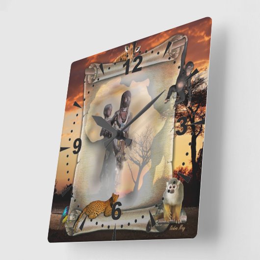 Afrikaanse moeder en kind vierkante klok (Hoek)