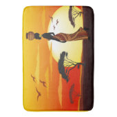 Afrikaanse mooie vrouw silhouet op Afrikaanse zonn Badmat (Voorkant Verticaal)