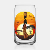 Afrikaanse mooie vrouw silhouet op Afrikaanse zonn Blikvorm Glas (Achterkant)