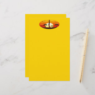 Afrikaanse mooie vrouw silhouet op Afrikaanse zonn Briefpapier