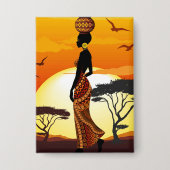 Afrikaanse mooie vrouw silhouet op Afrikaanse zonn Button (Voorkant)