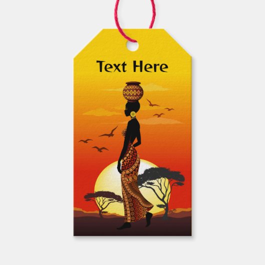 Afrikaanse mooie vrouw silhouet op Afrikaanse zonn Cadeaulabel (Voorkant)