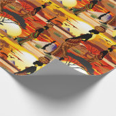 Afrikaanse mooie vrouw silhouet op Afrikaanse zonn Cadeaupapier (Hoek)