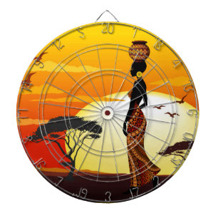 Afrikaanse mooie vrouw silhouet op Afrikaanse zonn Dartbord