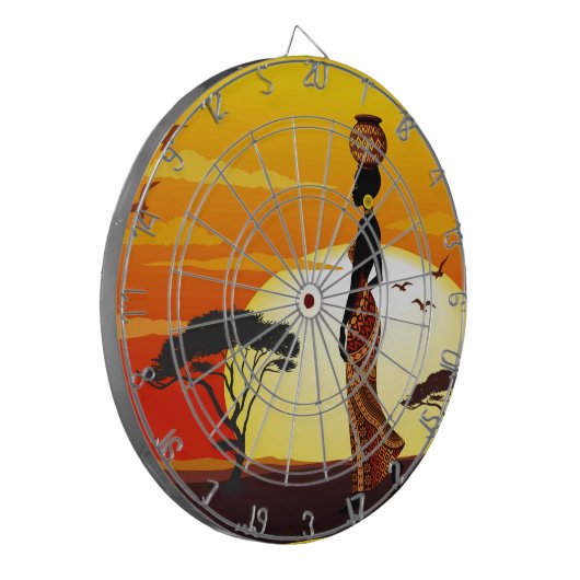 Afrikaanse mooie vrouw silhouet op Afrikaanse zonn Dartbord (Voorkant Links)