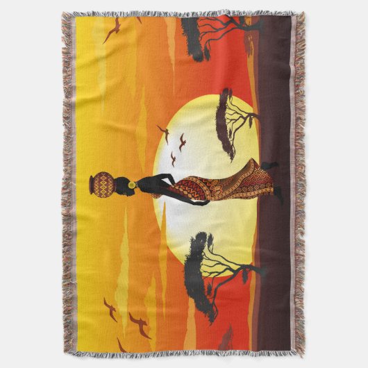 Afrikaanse mooie vrouw silhouet op Afrikaanse zonn Deken (Voorkant Verticaal)