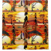 Afrikaanse mooie vrouw silhouet op Afrikaanse zonn Douchegordijn (Voorkant)