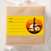 Afrikaanse mooie vrouw silhouet op Afrikaanse zonn Etiket (Insitu)