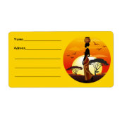 Afrikaanse mooie vrouw silhouet op Afrikaanse zonn Etiket (Voorkant)