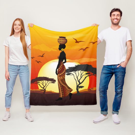 Afrikaanse mooie vrouw silhouet op Afrikaanse zonn Fleece Deken (In situ)