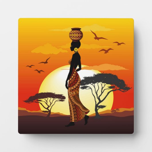 Afrikaanse mooie vrouw silhouet op Afrikaanse zonn Fotoplaat (Voorkant)