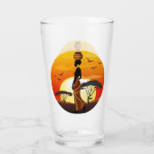 Afrikaanse mooie vrouw silhouet op Afrikaanse zonn Glas (Achterkant)