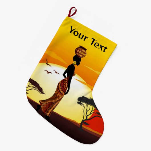 Afrikaanse mooie vrouw silhouet op Afrikaanse zonn Grote Kerstsok (Voorkant (Hangend))