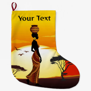 Afrikaanse mooie vrouw silhouet op Afrikaanse zonn Grote Kerstsok