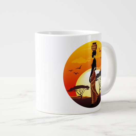 Afrikaanse mooie vrouw silhouet op Afrikaanse zonn Grote Koffiekop (Voorkant rechts)