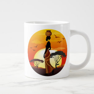Afrikaanse mooie vrouw silhouet op Afrikaanse zonn Grote Koffiekop