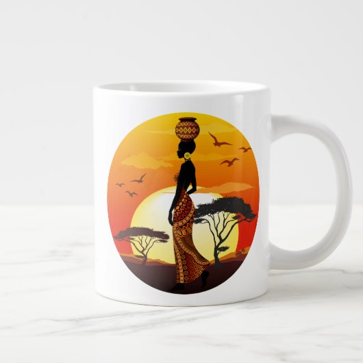 Afrikaanse mooie vrouw silhouet op Afrikaanse zonn Grote Koffiekop (Rechts)