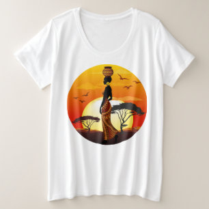Afrikaanse mooie vrouw silhouet op Afrikaanse zonn Grote Maat T-shirt