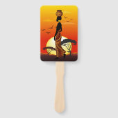 Afrikaanse mooie vrouw silhouet op Afrikaanse zonn Handwaaier (Voorkant)