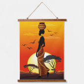 Afrikaanse mooie vrouw silhouet op Afrikaanse zonn Hangend Wandkleed (Voorkant)