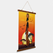 Afrikaanse mooie vrouw silhouet op Afrikaanse zonn Hangend Wandkleed (Gebogen)