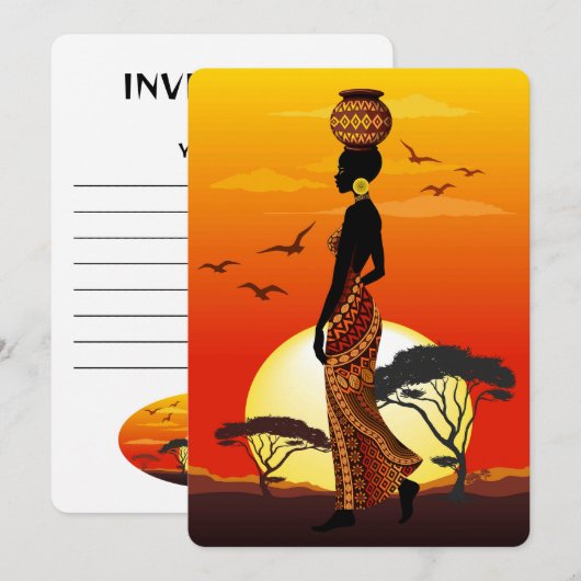 Afrikaanse mooie vrouw silhouet op Afrikaanse zonn Kaart (Voorkant / Achterkant)