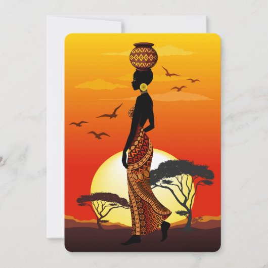 Afrikaanse mooie vrouw silhouet op Afrikaanse zonn Kaart (Voorkant)