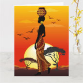 Afrikaanse mooie vrouw silhouet op Afrikaanse zonn Kaart (Gele Bloem)