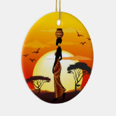 Afrikaanse mooie vrouw silhouet op Afrikaanse zonn Keramisch Ornament (Rechts)