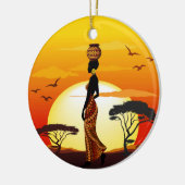 Afrikaanse mooie vrouw silhouet op Afrikaanse zonn Keramisch Ornament (Links)