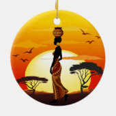 Afrikaanse mooie vrouw silhouet op Afrikaanse zonn Keramisch Ornament (Achterkant)