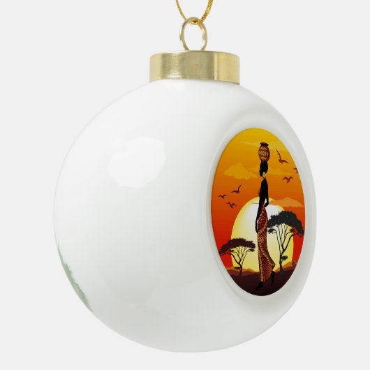 Afrikaanse mooie vrouw silhouet op Afrikaanse zonn Keramische Bal Ornament (Links)