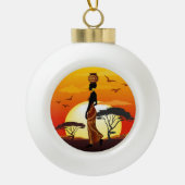 Afrikaanse mooie vrouw silhouet op Afrikaanse zonn Keramische Bal Ornament (Voorkant)