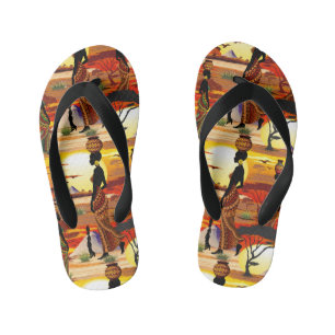 Afrikaanse mooie vrouw silhouet op Afrikaanse zonn Kinder Teenslippers