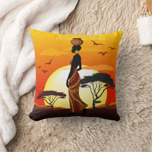 Afrikaanse mooie vrouw silhouet op Afrikaanse zonn Kussen