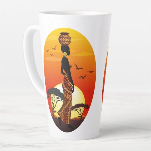 Afrikaanse mooie vrouw silhouet op Afrikaanse zonn Latte Mok (Linkerhoek)