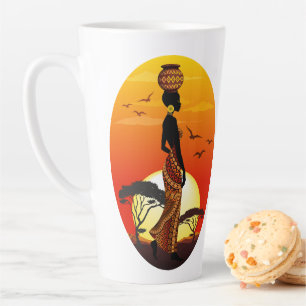 Afrikaanse mooie vrouw silhouet op Afrikaanse zonn Latte Mok