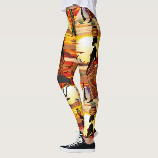 Afrikaanse mooie vrouw silhouet op Afrikaanse zonn Leggings (Links)