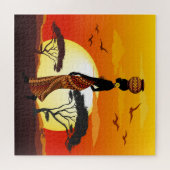 Afrikaanse mooie vrouw silhouet op Afrikaanse zonn Legpuzzel (Horizontaal)